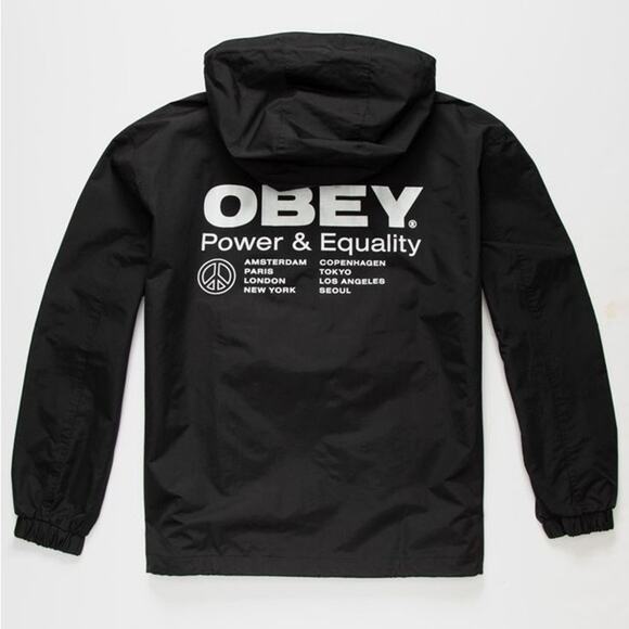 Obey Other - OBEY Power & Equality Nylon Windbreaker Hoodie Jacket Black Size Small Unisex